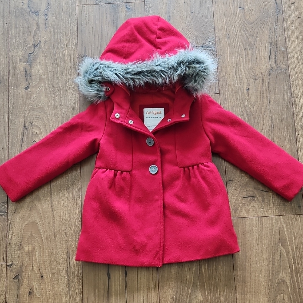 Cat & Jack Red Kids Coat with Faux Fur Hood